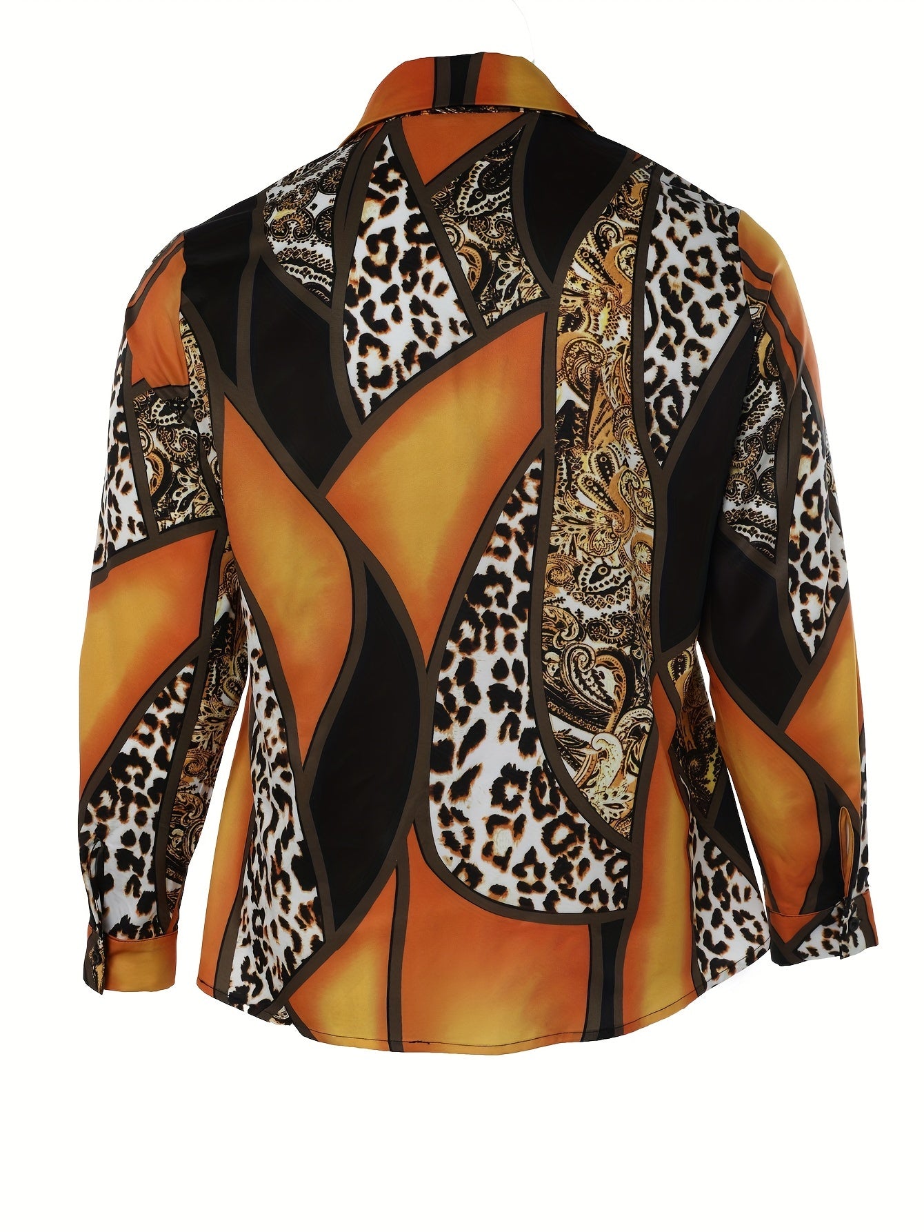  Colorblock Leopard Button Up Blouse