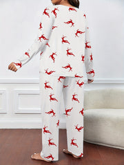  Christmas Casual Pajama Set Elk Print Tee & Pants 2 Piece