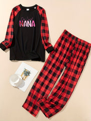  Letter Print Plaid Raglan Tee & Pants Pajamas Set