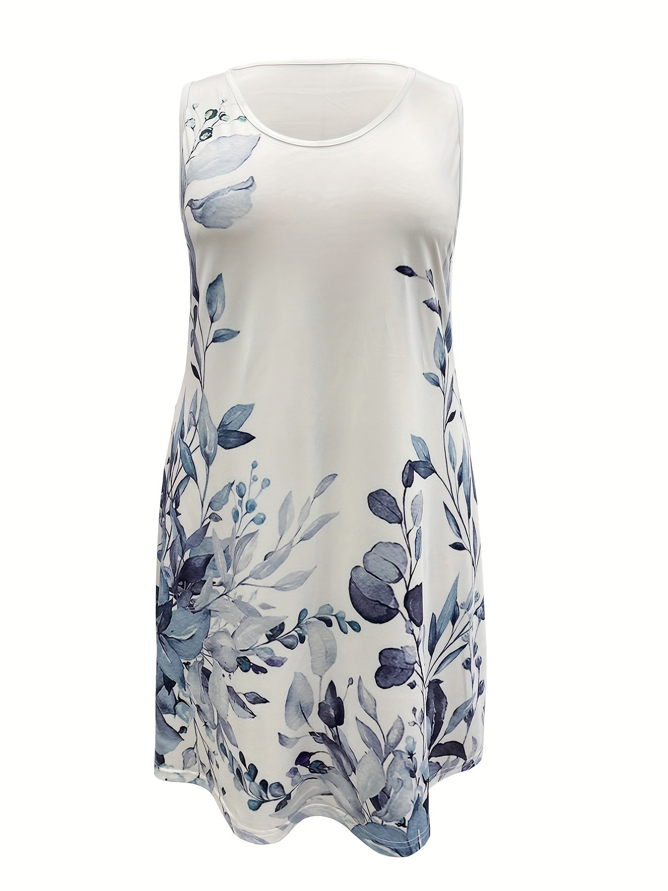  Casual Dress Women's Plus Floral Print Round Neck Tank Dress