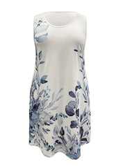  Casual Dress Women's Plus Floral Print Round Neck Tank Dress