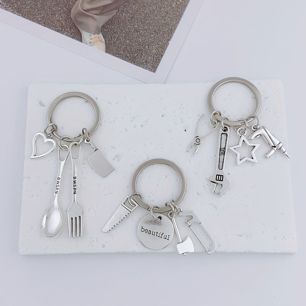 Mini Repair Tools Kit Keychain Metal Key Ring Father's Gift For Dad Papa