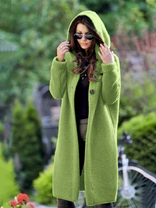  Casual Cardigan Women's Plus Solid Button Up Hooded Sweater Coat