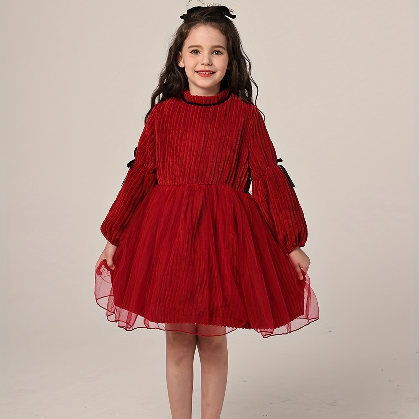 Vintage Style Velvet Long Sleeve Tutu Dress