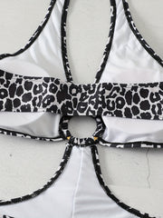  Leopard Print Cut Out Halter One Piece Swimsuit