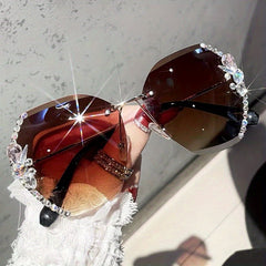 Rhinestone Rimless Sunglasses Gradient UV400 Beach Party Glasses