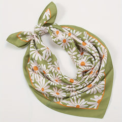 Chrysanthemum Print Square Scarf Green Bandana