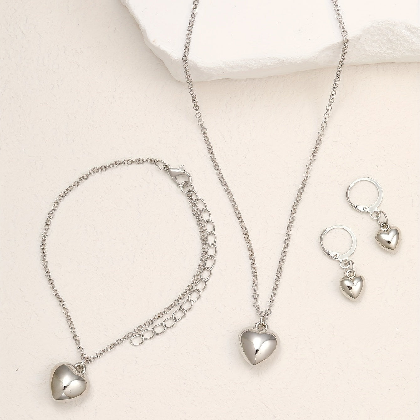 Heart Jewelry Set Pendant Necklace Bracelet Earrings for Women