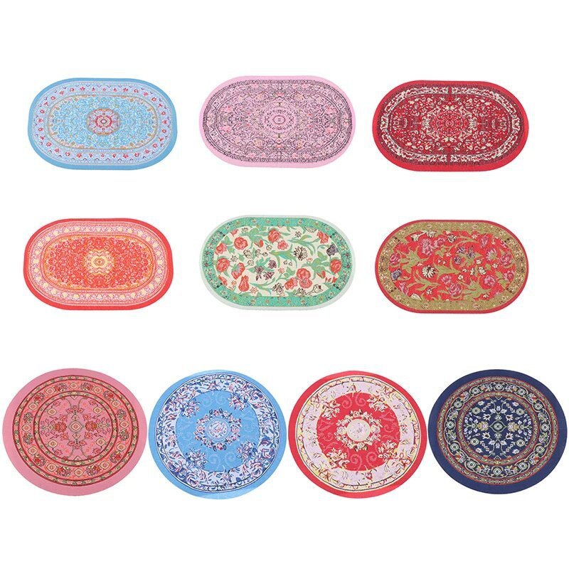 1:12 Scale Floral Round Rug for Dollhouse Decor
