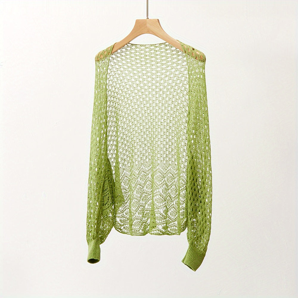 Thin Breathable Loose Knitted Shawl Geometric Hollow Out Long Sleeve Cape Wraps