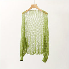 Thin Breathable Loose Knitted Shawl Geometric Hollow Out Long Sleeve Cape Wraps