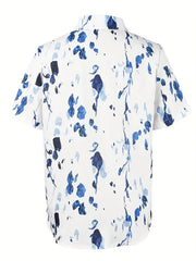  Floral Print Button Up Short Sleeve Blouse