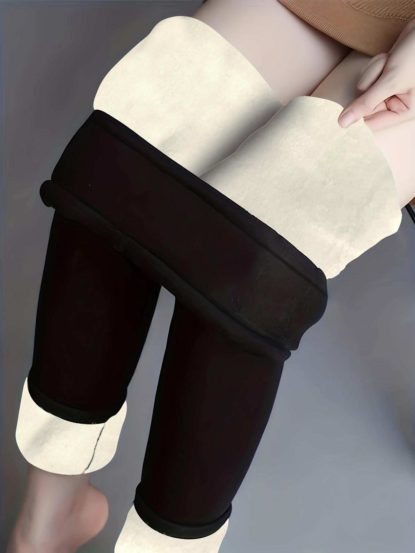  Solid Fleece Lined Leggings High Rise Stretch Leggings