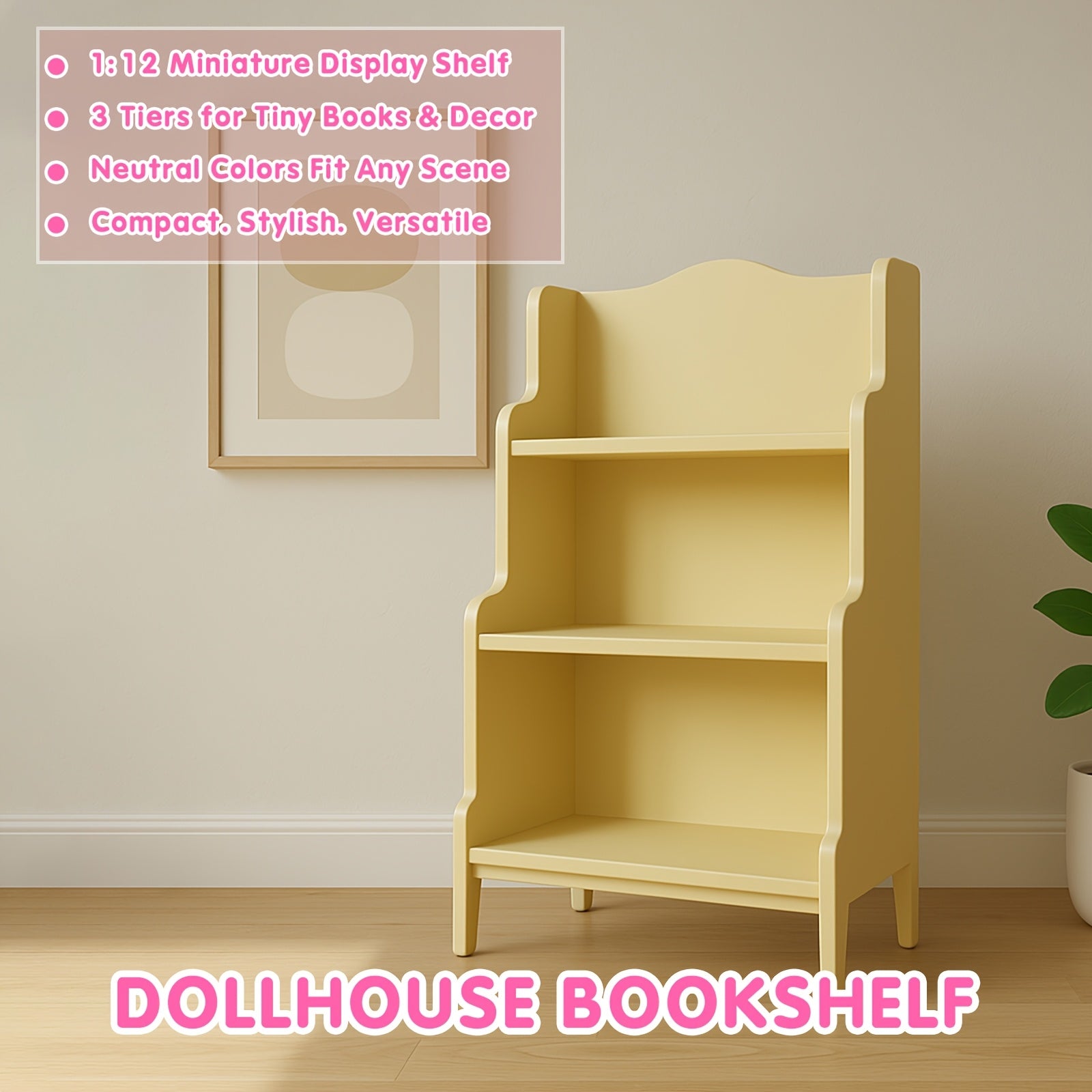 3 Tier Bookshelf Dollhouse Bookcase 1 12 Scale & Khaki Plastic Shelf