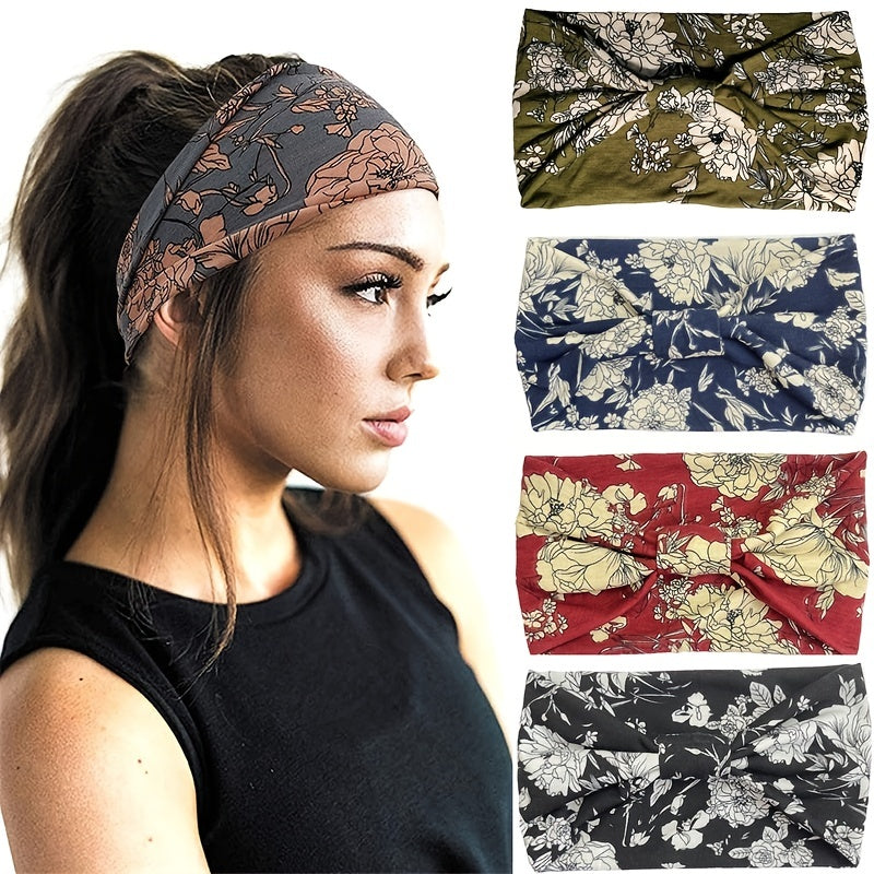 Boho Wide Knot Hair Scarf Floral Printed Headband