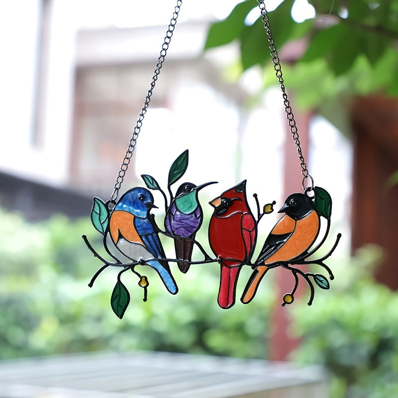 Multicolor Birds Metal Iron Art Double Sided Painted Window Bird