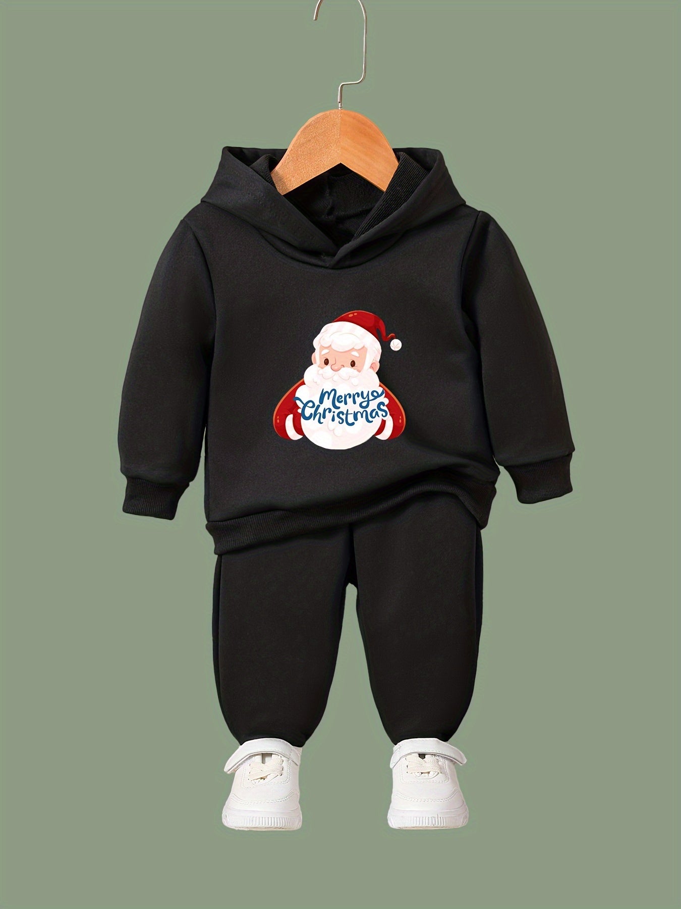 Santa Print Hoodies Jogger Set for Kids, Christmas Outfit