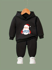 Santa Print Hoodies Jogger Set for Kids, Christmas Outfit