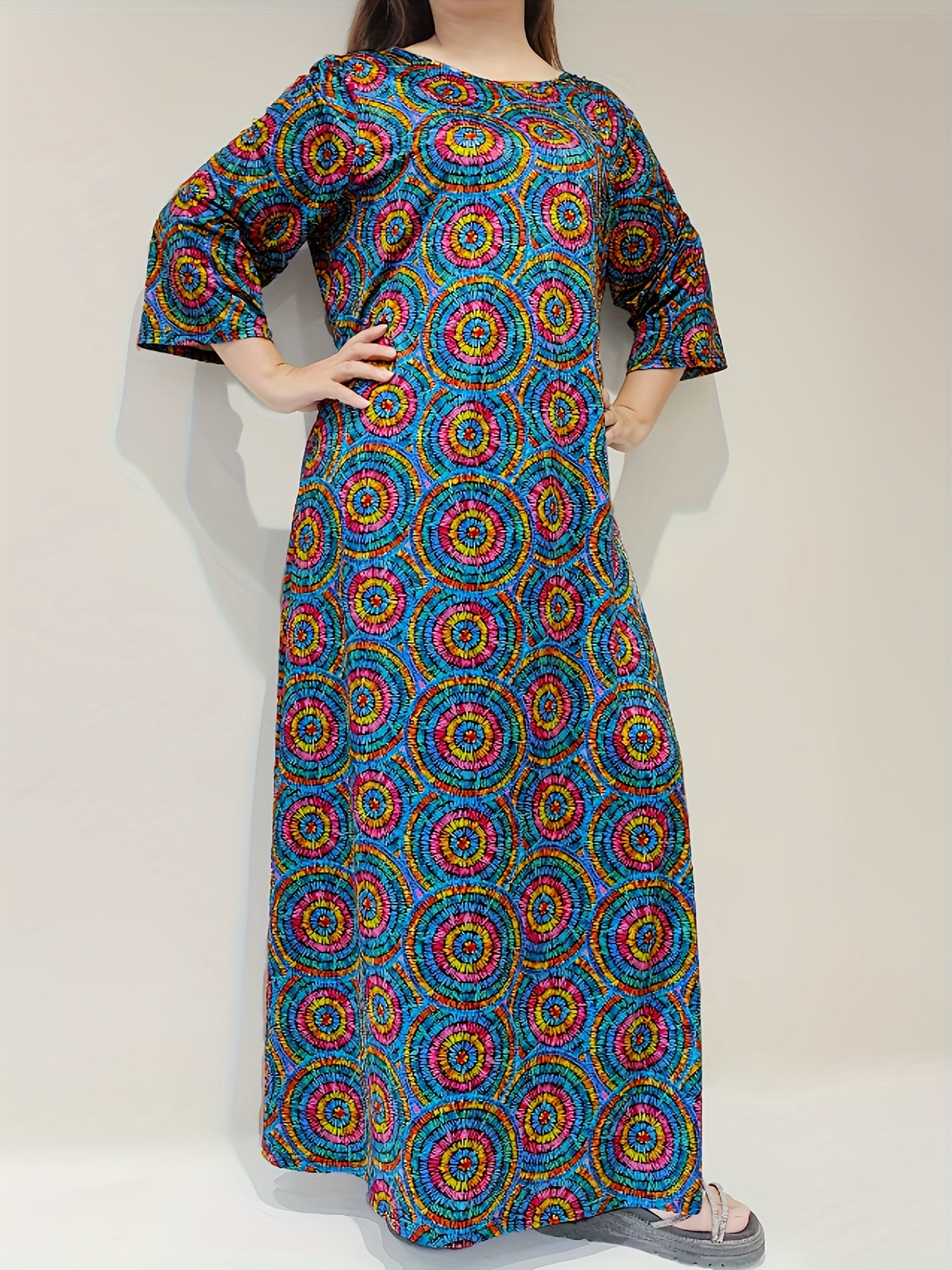  Casual Lounge Dress Women's Plus Allover Print Long Sleeve
