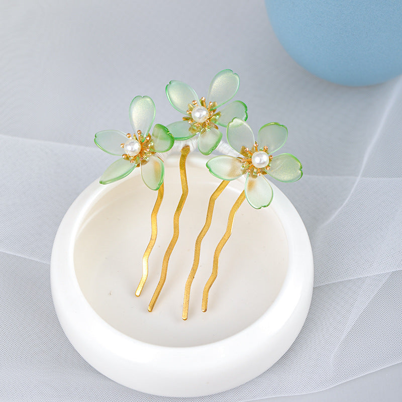 Faux Pearl Flower Hair Pin Chinese Style Hair Accessories