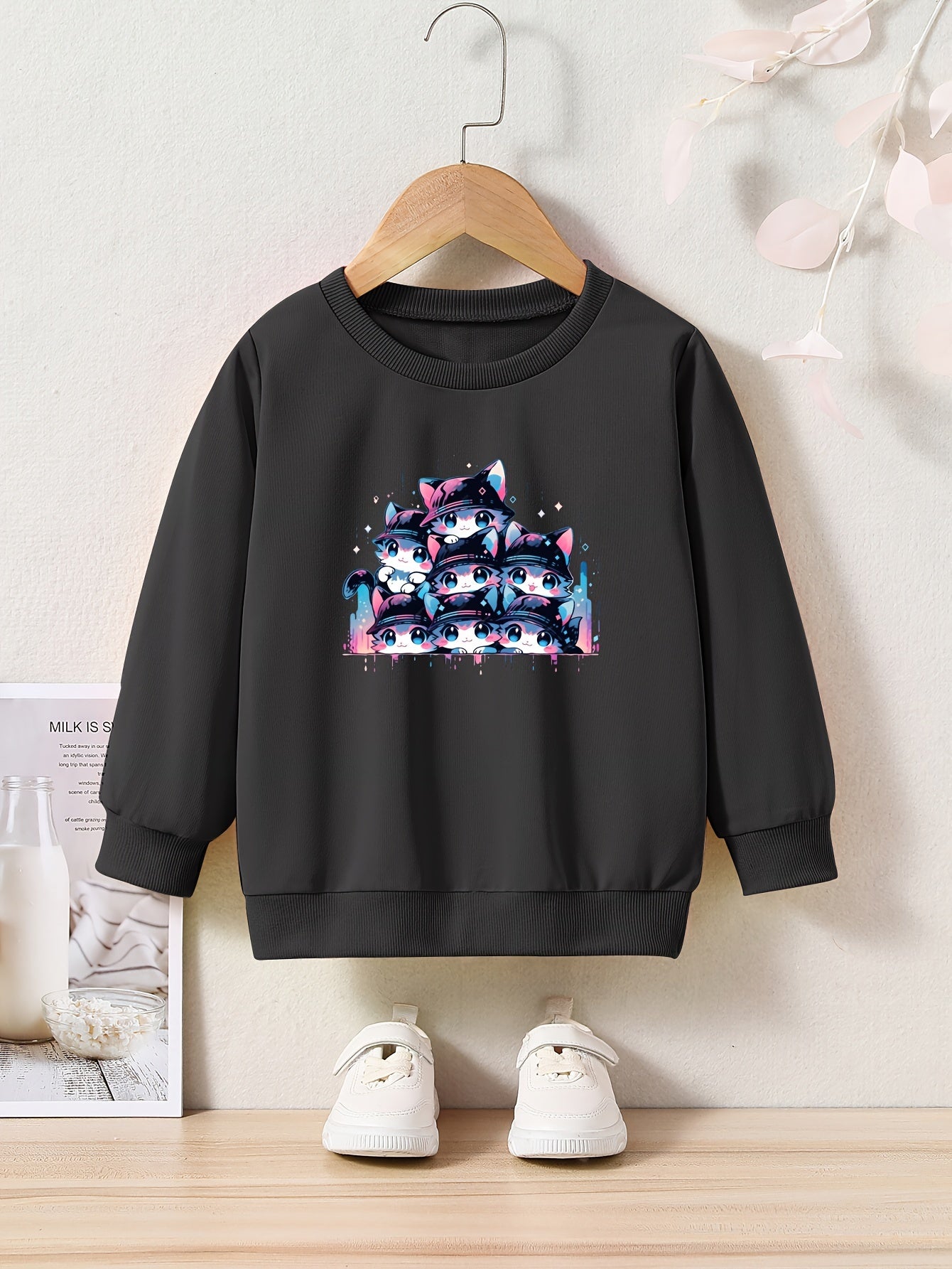OERYUI Anime Kitty Sweatshirt Casual Kids Pullover