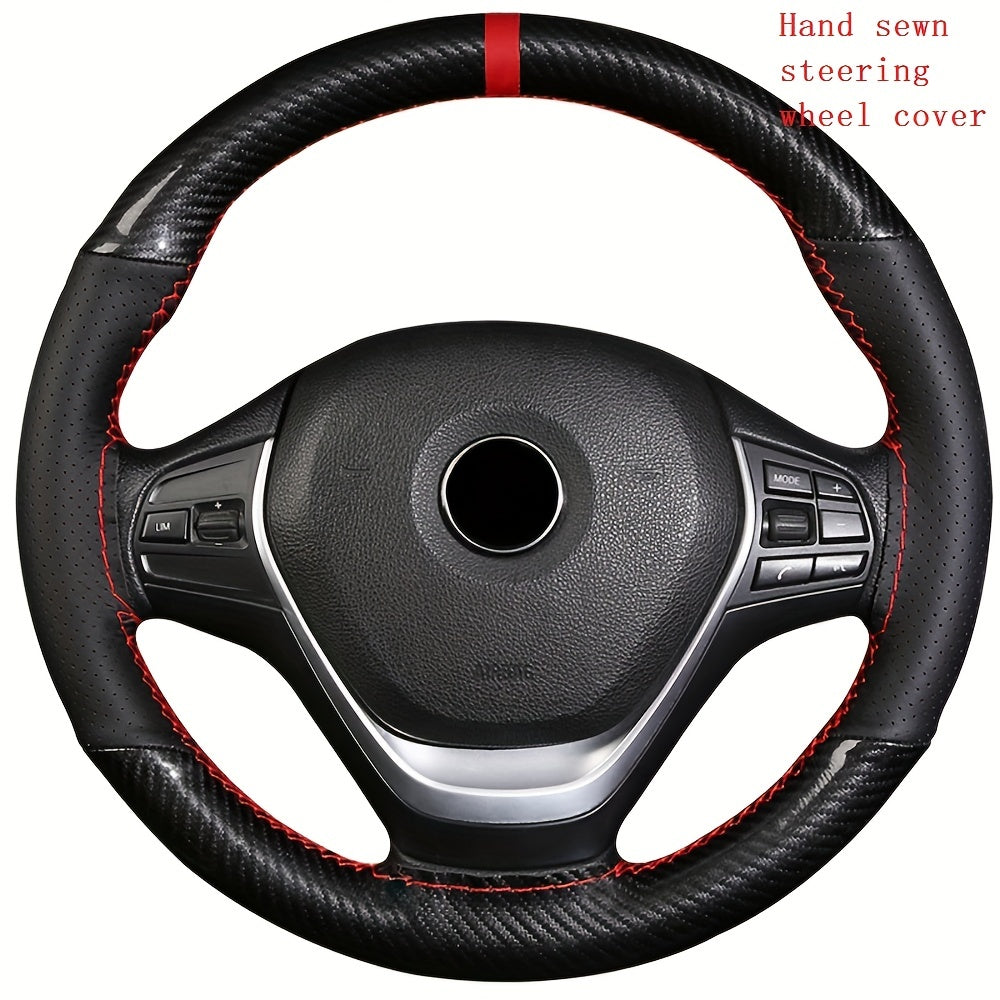Red Mark Micfiber Carbon Fiber Leather Car Steering Wheel Cover