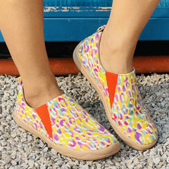 Women's Colorful Print Canvas Slip On Flat Shoes Casual Walking Sneakers