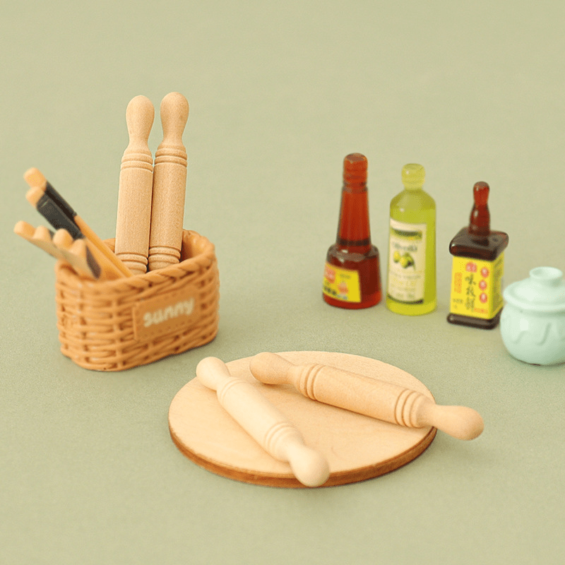 Dollhouse Wooden Rolling Pins Beige Texture for Kitchen Scene Model