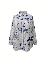  Floral Print Button Up Long Sleeve Blouse