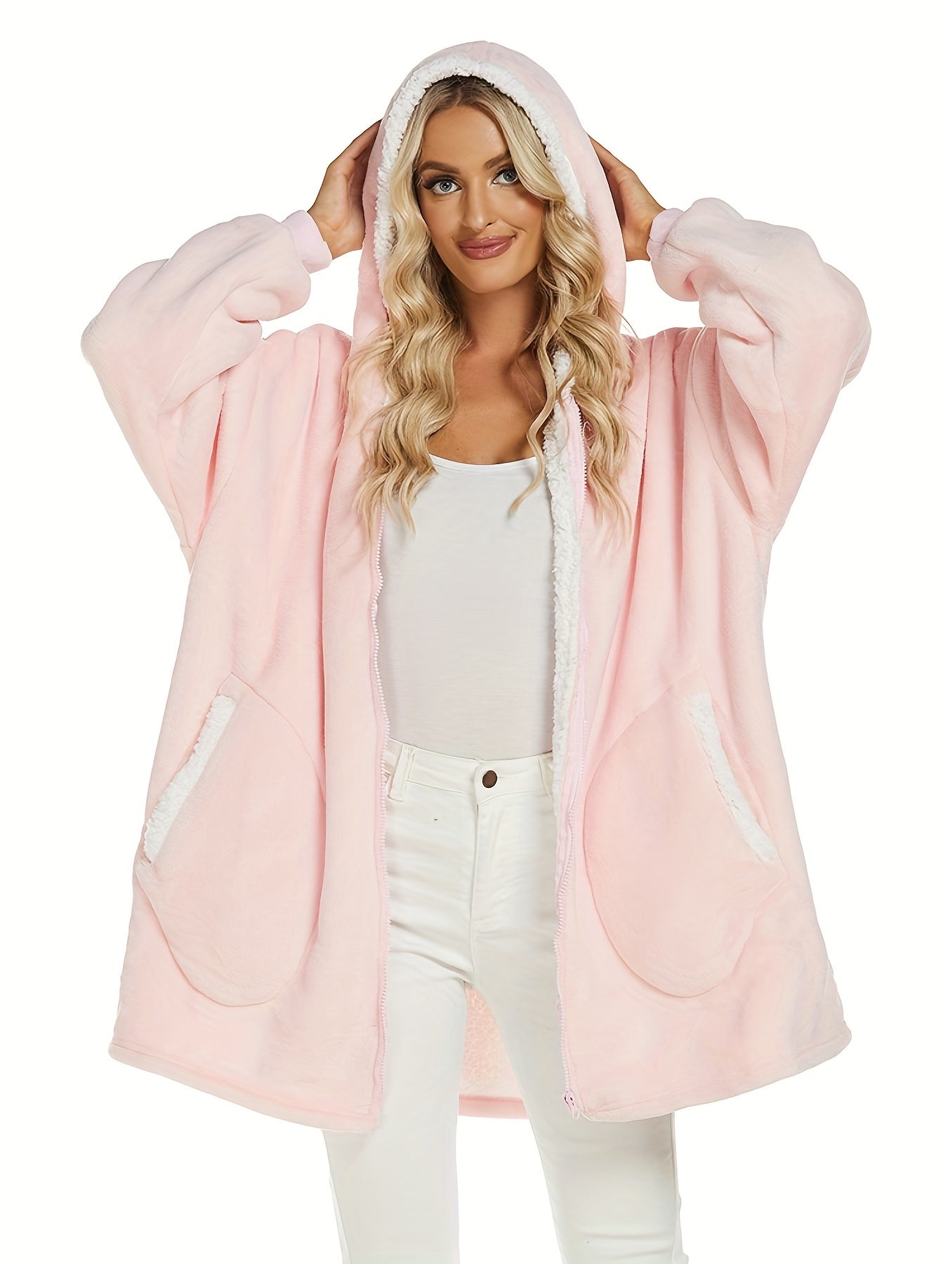 Solid Plush Hooded Lounge Top with Pockets