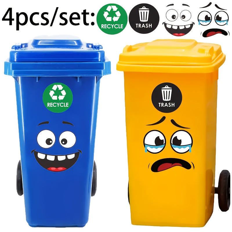 4pcs Fun Eye Trash Can Stickers Self-Adhesive PVC Decals for Car Bathroom Fridge