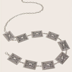 Vintage Carved Silvery Waist Chain Boho Metal Chain Belt Western Dress Girdle