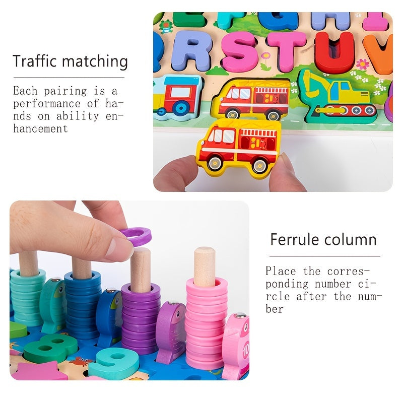 Montessori Wooden Preschool Math Toy Traffic Fishing Busy Board