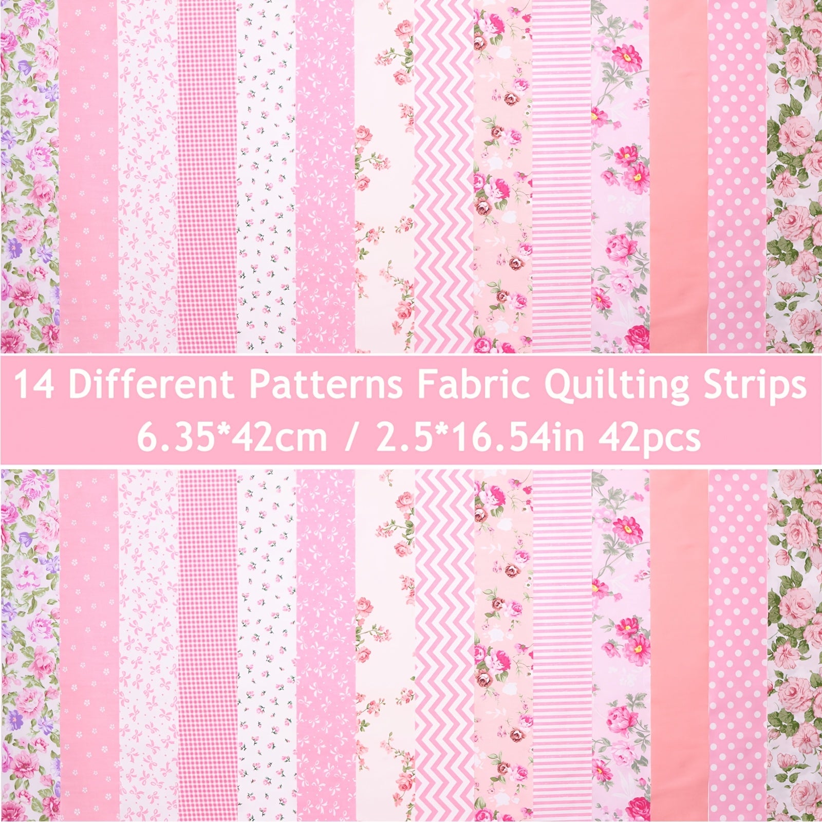 42pcs Fabric Strips Rose Floral Bows & Polka Dot Print Quilting Supplies