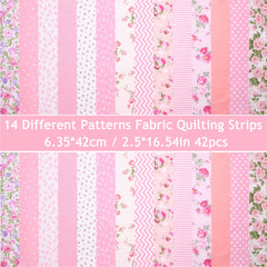 42pcs Fabric Strips Rose Floral Bows & Polka Dot Print Quilting Supplies