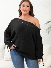  Sexy Sweater Women's Plus Faux Pearl Decor One Shoulder