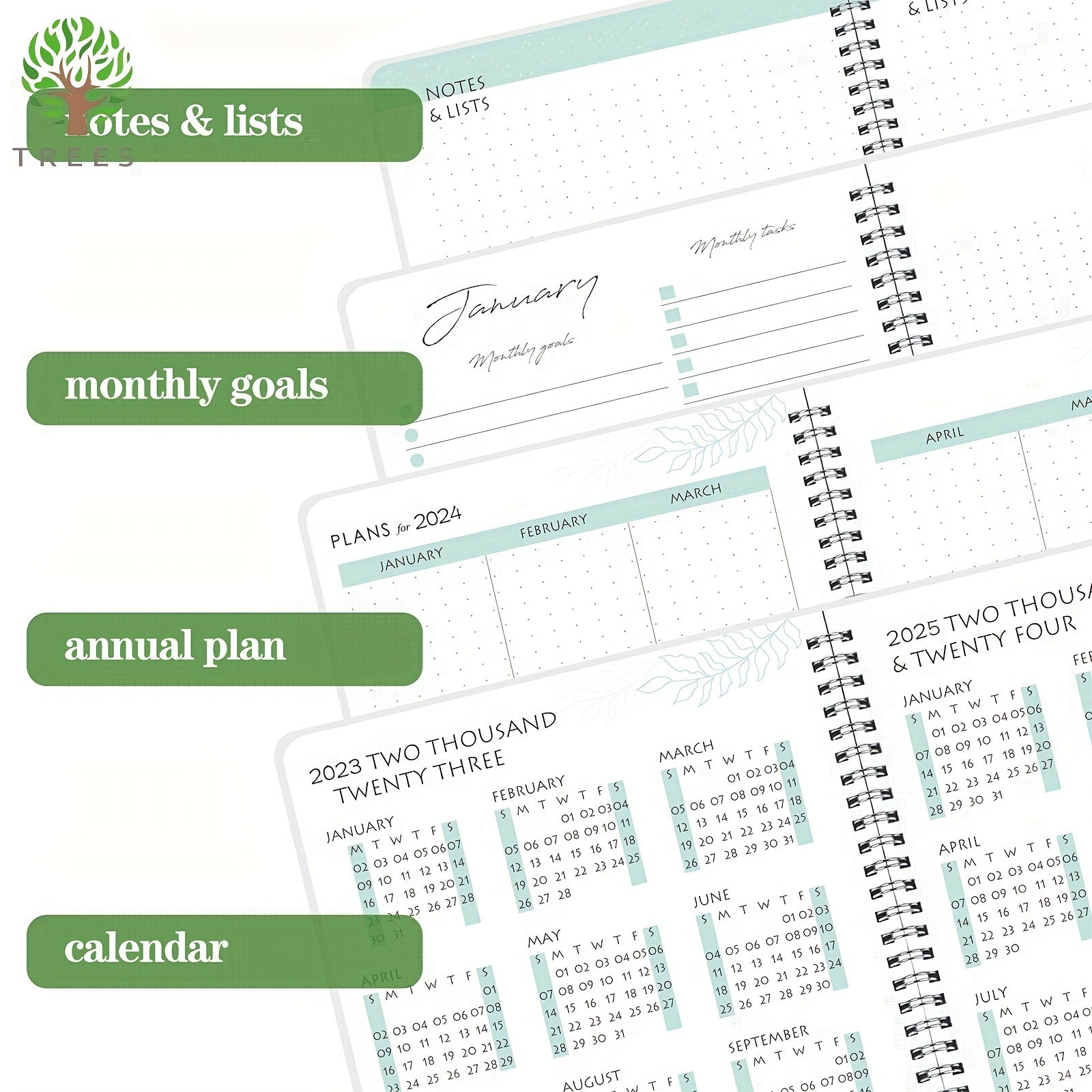 Trees 1pc Monthly Planner Notebook 22 86 17 78 Cm 56 Sheets