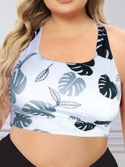  Leaf Print Racer Back Sports Bra