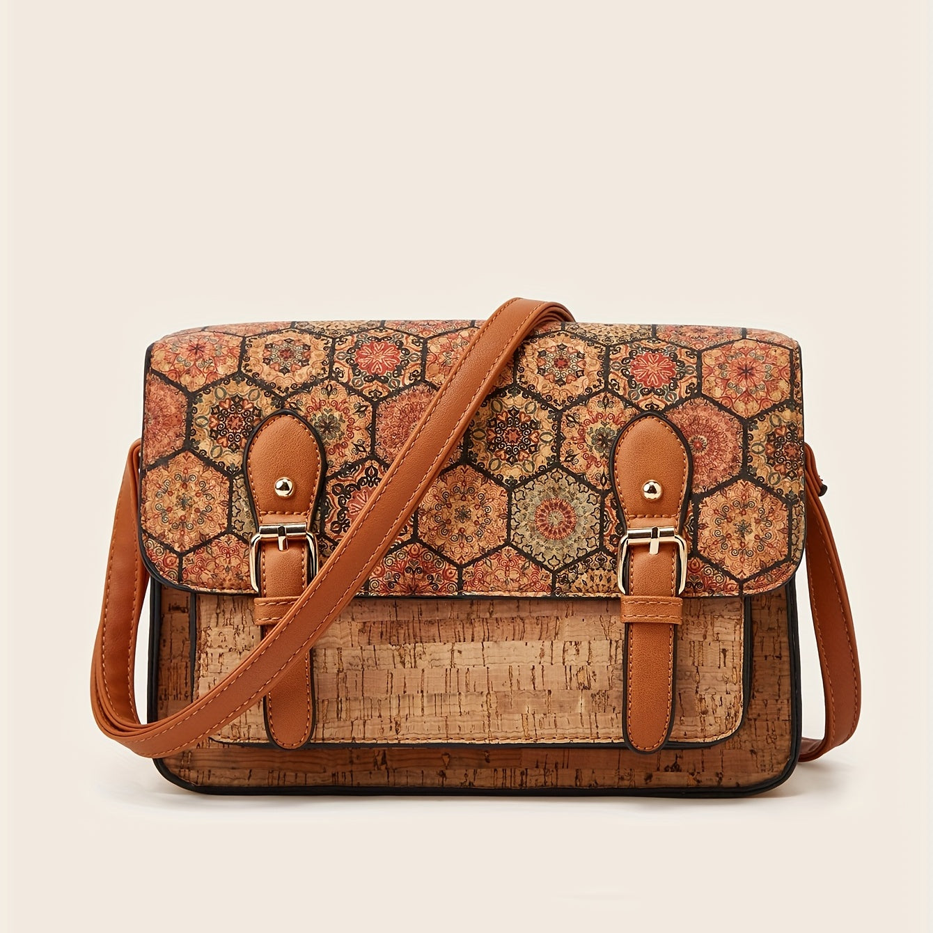 Vintage Flower Print Crossbody Bag Buckle Shoulder Bag