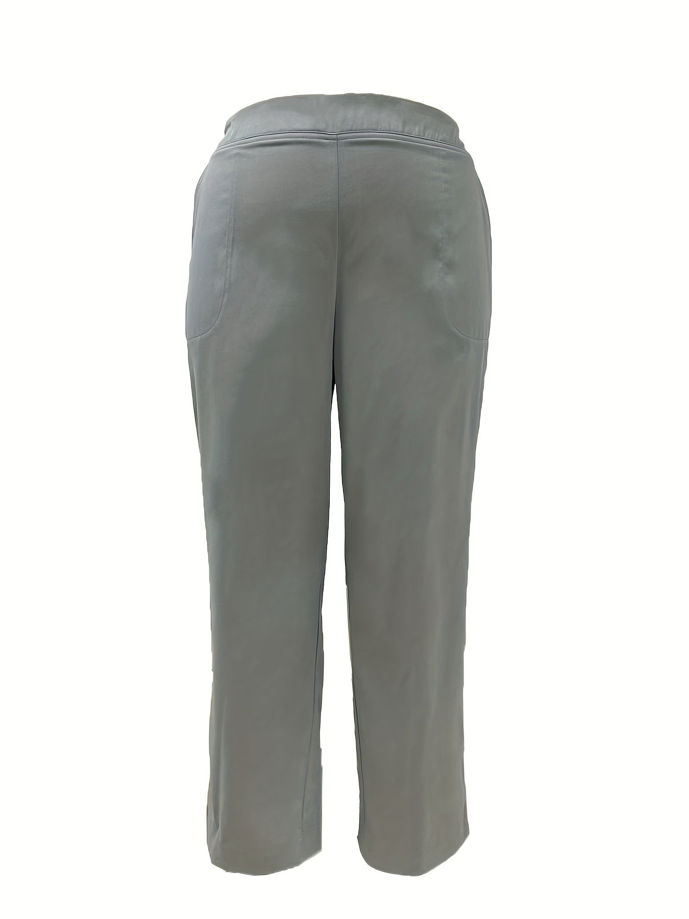  Solid Straight Leg Trousers With Pockets