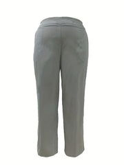  Solid Straight Leg Trousers With Pockets