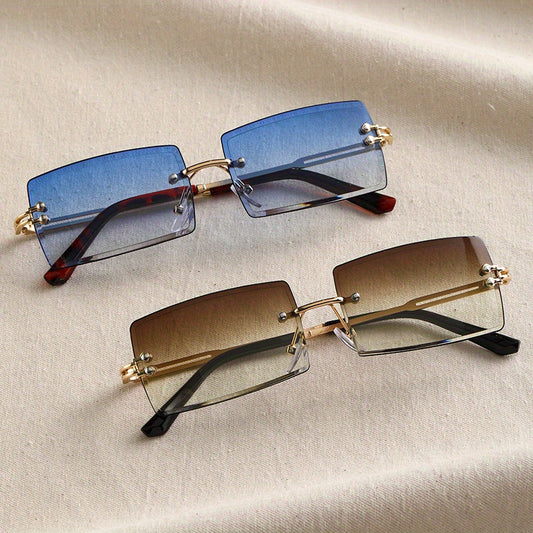 Gradient Rimless Sunglasses Metal Temple UV400