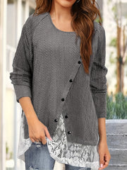  Colorblock Knit Top with Lace Detail