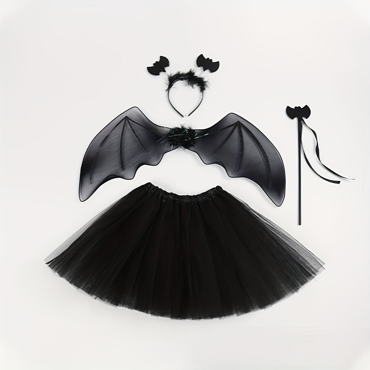 4pcs Halloween Bat Costume Set Puffy Skirt Bat Wings Bat Bandana