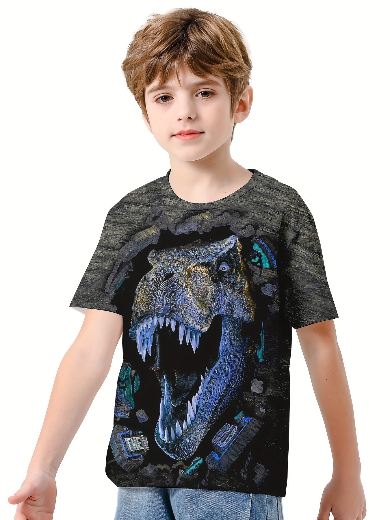 Boys' 3D Dino Graphic Tee for Outdoor Fun
