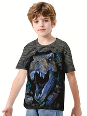 Boys' 3D Dino Graphic Tee for Outdoor Fun