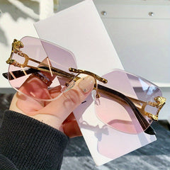 Square Rimless Sunglasses Leopard Gradient UV400