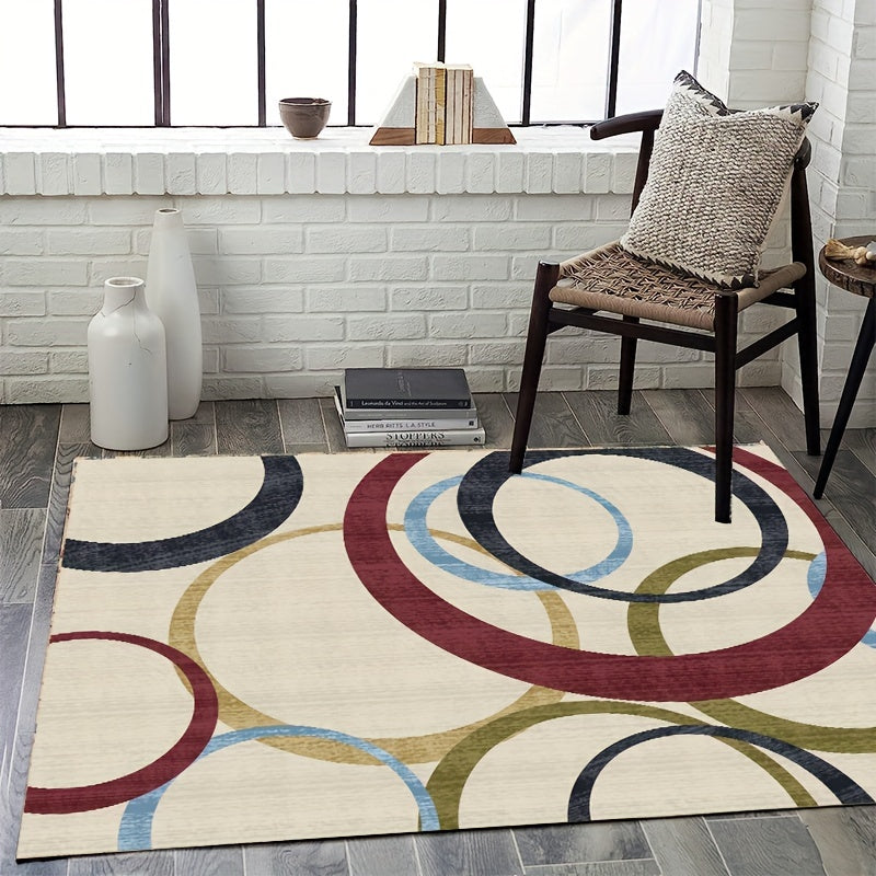 Modern Red Circle Pattern Area Rug Non Slip