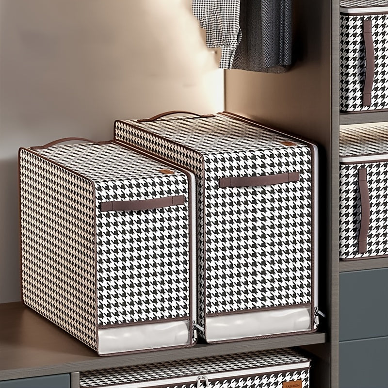 Large Storage Bag Houndstooth Zipper Organizer Blanket