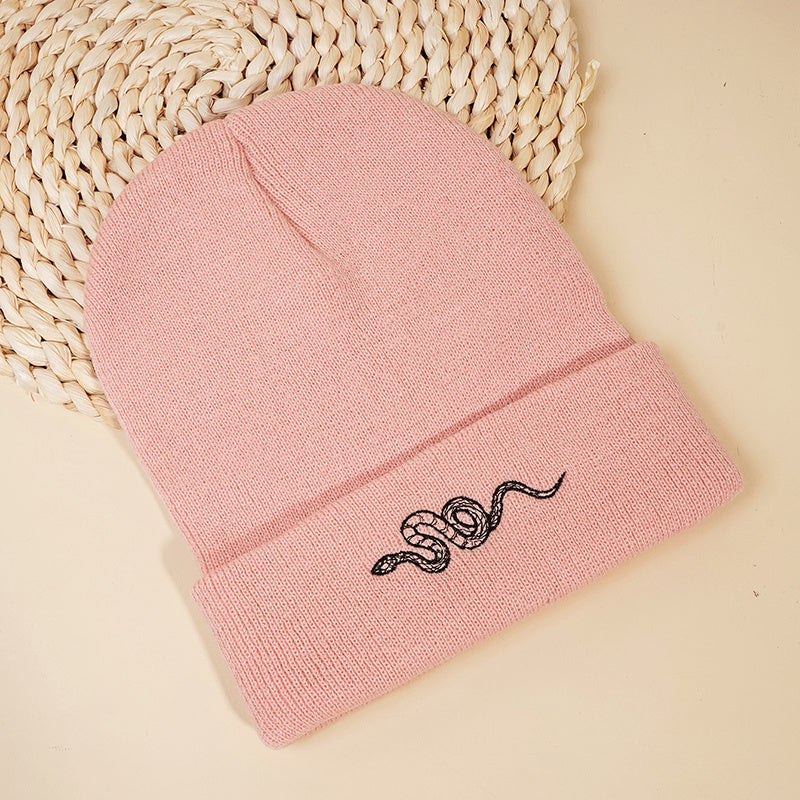 Snake Embroidered Beanie Hat for Women Christmas Gift